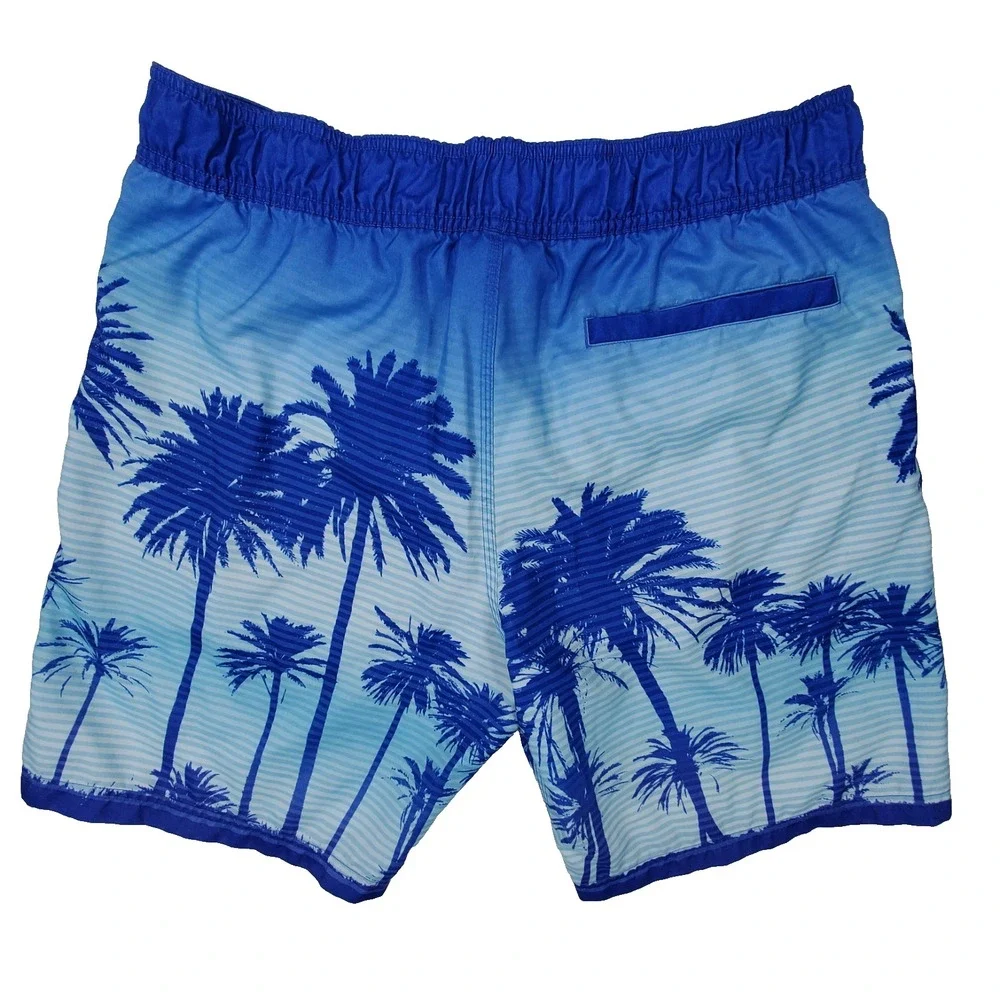 Corona Extra Mens Blue Palm Tree Board Shorts Swim Trunks‎ Mesh Lining Large